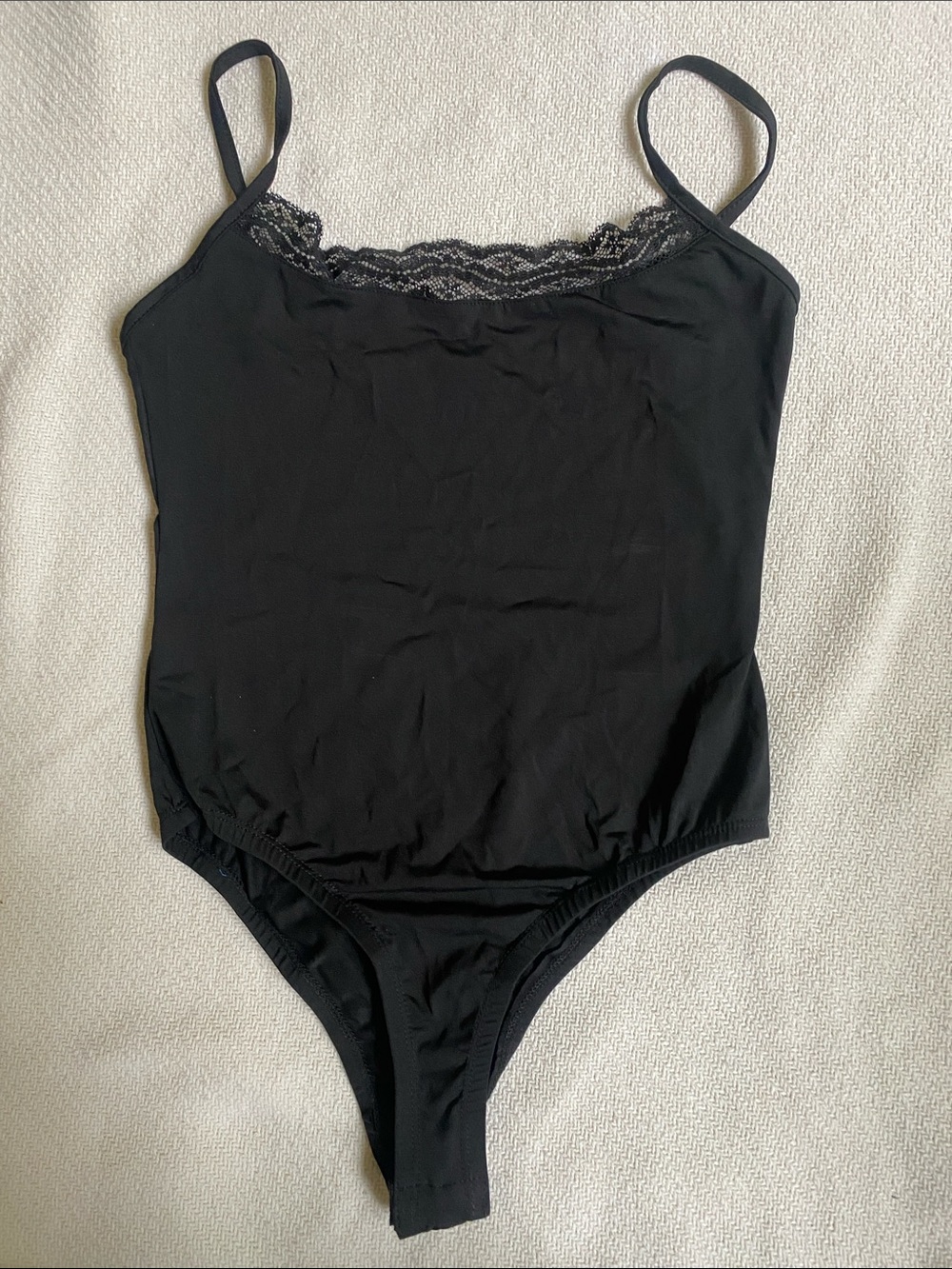 White Fox Boutique Black Lace-Trim Bodysuit